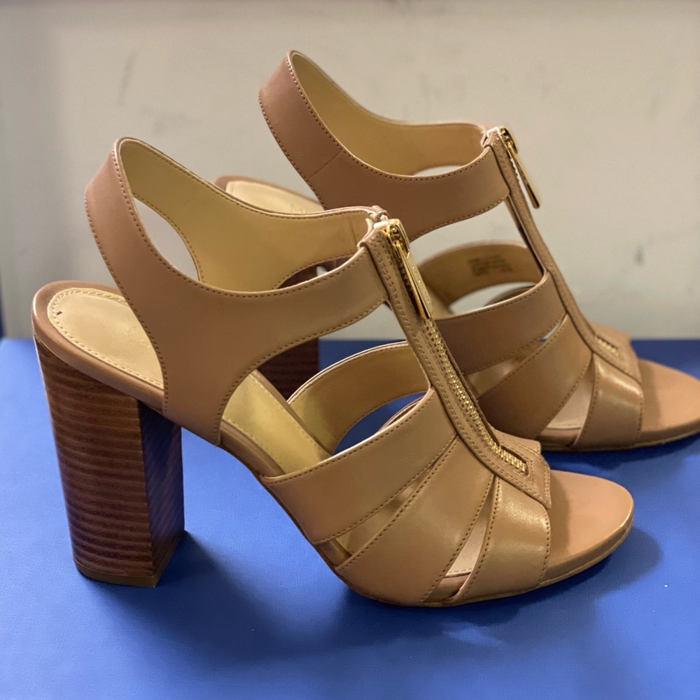 Michael Kors Nude/Tan Block Heel Sandals, Size 7